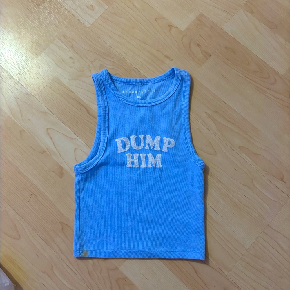 Blue cropped dump him Tank Top by Aeropostale
Slight stain on it